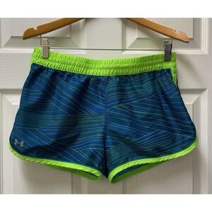 Under Armour Women's Medium Blue & Green Lined Heat‎ Gear Running Shorts